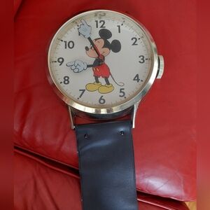 Vintage Mickey Mouse Wall Clock with Black Strap ( Missing 1 Strap) WORKS